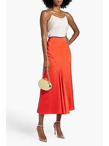 Derek Lam 10 Crosby Paulette Flared Midi Skirt in Sunset Red (view 2)
