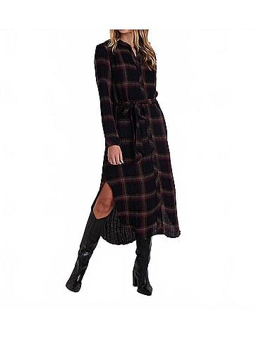 Bella Dahl Flowy Hem Maxi Dress in Ausup Autumn Sunset Plaid (view 2)