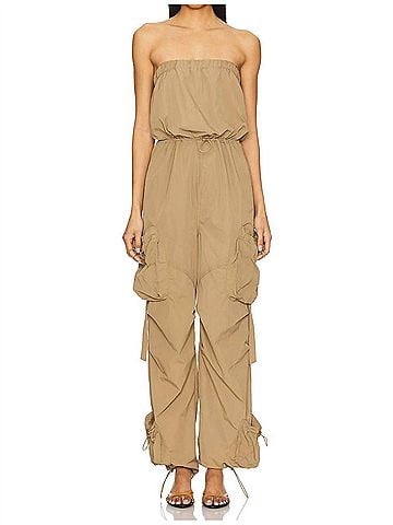 Steve Madden Kylo Strapless Cargo Jumpsuit in Oak Buff (view 2)