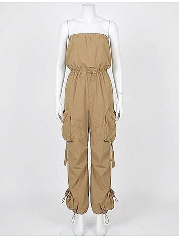 Steve Madden Kylo Strapless Cargo Jumpsuit in Oak Buff (view 1)