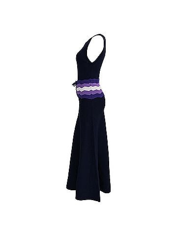 Sandro Sandro Kimiko Corset-Detail Midi Dress in Navy Blue Polyester  (view 2)