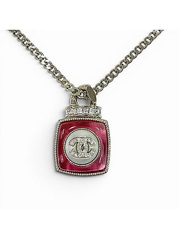 Chanel CHANEL A22C Coco Mark Rhinestone Perfume Motif Pendant Necklace, Gold and Pink, Made in France, Women's (view 1)