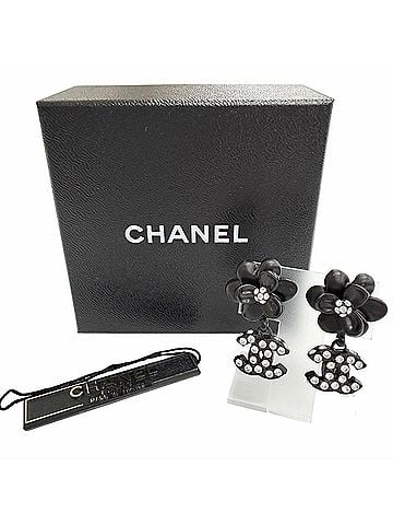 Chanel CHANEL Vintage 02A Camellia Coco Mark Rhinestone Earrings (Pair) Black, Made in France, Women's, with Box (view 2)