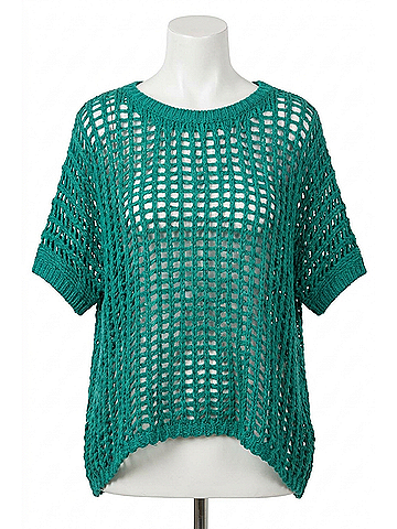 Bibi Short Sleeve Net Crochet Top in Jade (view 1)