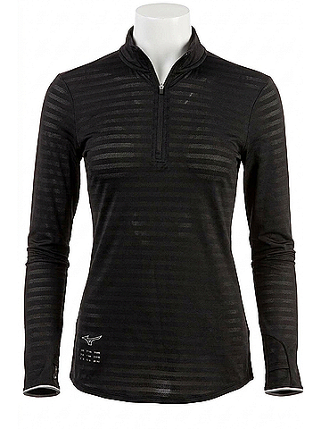 Mizuno Women's Alpha Eco Running Half Zip Sweatshirt in Black (view 1)