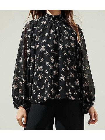 Sugarlips Balloon Sleeve Blouse in Black (view 2)