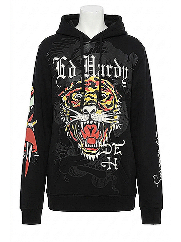Ed Hardy Tiger Head Rhinestone Hoodie in Black (view 1)