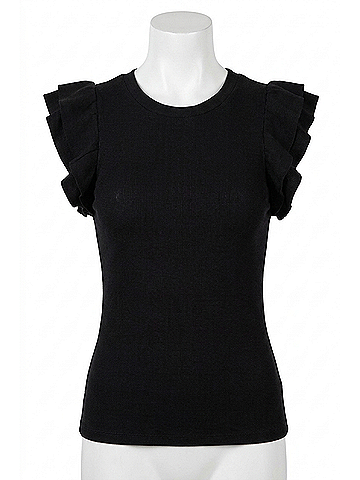 ee:some Ribbed Bodysuit With Ruffled Sleeves in Black (view 1)