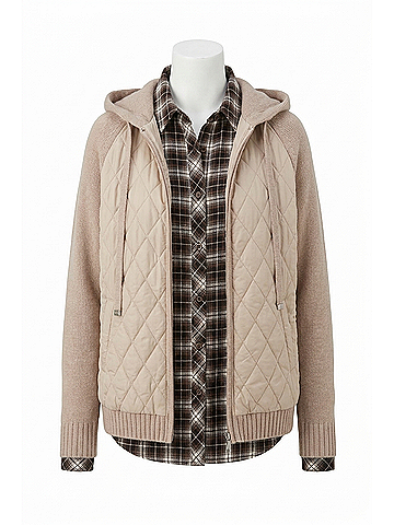 Elliott Lauren Mix Master Quilted Zip Front Hoodie in Almond (view 1)