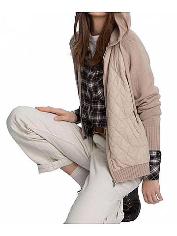 Elliott Lauren Mix Master Quilted Zip Front Hoodie in Almond (view 2)