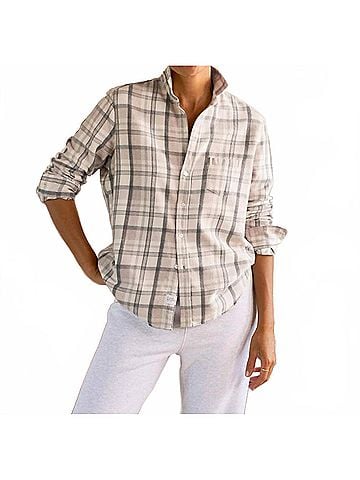 Frank & Eileen Relaxed Button-Up Shirt in Cream Sand Grey Plaid (view 2)