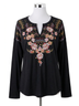 Andree by UNIT Floral Black Embroidered Split Neck Top in Black Size L - photo 1