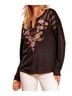 Andree by UNIT Floral Black Embroidered Split Neck Top in Black Size L - photo 3