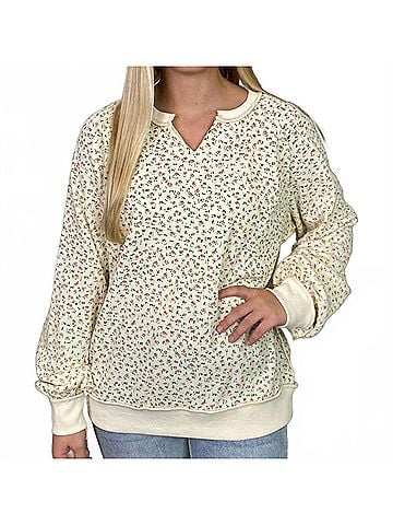 Easel Flowers Thermal Top in Ivory (view 2)