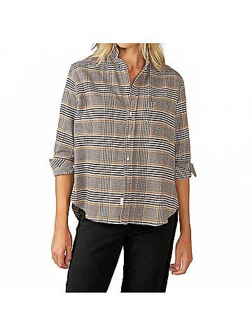 Frank & Eileen Relaxed Long Sleeve Button-Up Shirt in Camel And Black Plaid (view 2)