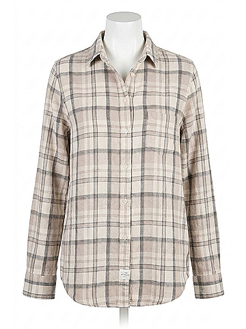 Frank & Eileen Relaxed Plaid Button-Up Shirt in Cream Sand Grey Plaid (view 1)