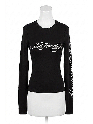 Ed Hardy Women's Panther Snake Long Sleeve Crop Shirt in Black (view 1)