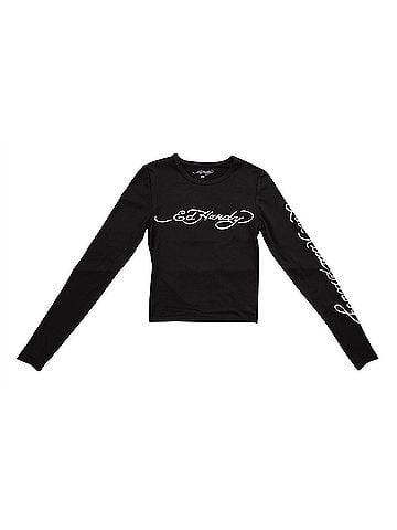 Ed Hardy Women's Panther Snake Long Sleeve Crop Shirt in Black (view 2)