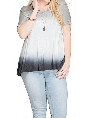She + Sky Ombre Short Sleeve Tunic Top in Black (view 2)