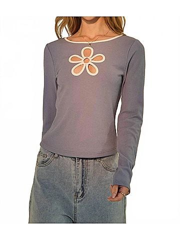 Oddi Ditzy Daisy Long Sleeve Top in Blue (view 2)