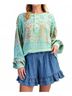 Easel Green Mixed Print Button Front Washed Top - Plus in Atlantis Green Size 1X - photo 2