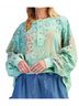 Easel Green Mixed Print Button Front Washed Top - Plus in Atlantis Green Size 1X - photo 5