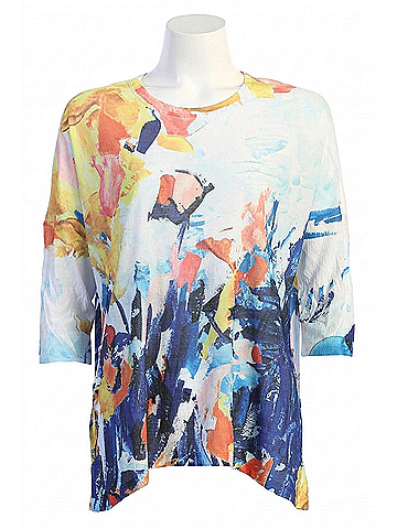 Jess & Jane Women's Bravo Button Accent Side Slit Top in Multi (view 1)
