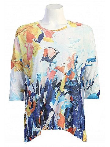 Jess & Jane Women's Bravo Button Accent Side Slit Top in Multi (view 2)