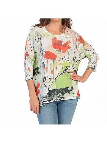 Jess & Jane Celine Button Accent Side Slit Top in Multi (view 2)