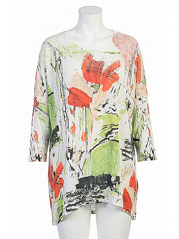 Jess & Jane Celine Button Accent Side Slit Top in Multi (view 1)