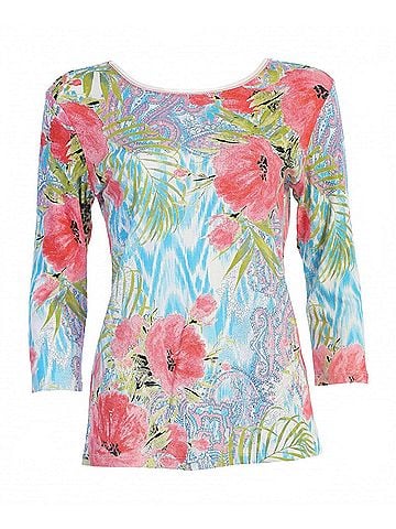 Jess & Jane Women's Esmeralda Burnout High Low Top - Plus in Pink Floral (view 2)
