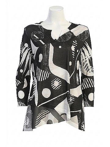 Jess & Jane Women's Geonelle Slit V-Neck Chiffon Contrast Top in Black (view 1)