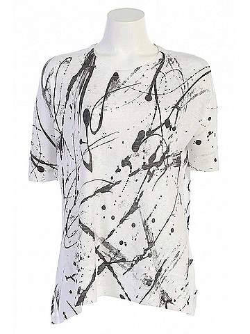 Jess & Jane Women's Heavenly Light Weight Dolman Knit Top in Black Paint Splatter (view 1)