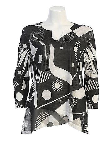 Jess & Jane Women's Geonelle Slit V-Neck Chiffon Contrast Top in Black (view 2)