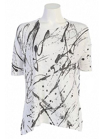 Jess & Jane Women's Heavenly Light Weight Dolman Knit Top in Black Paint Splatter (view 2)