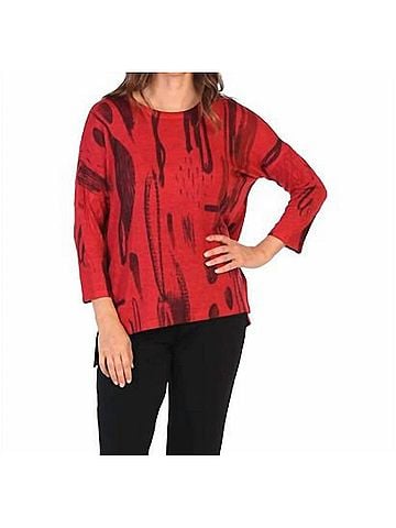 Jess & Jane Pamela Knit Jersey Dolman Sleeve Top in Red Black (view 2)