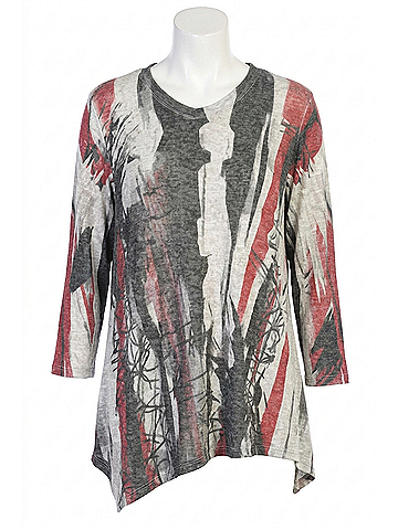 Jess & Jane Juliet Knit Jersey Asymmetric Top in Modern Abstract (view 1)