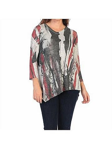 Jess & Jane Juliet Knit Jersey Asymmetric Top in Modern Abstract (view 2)