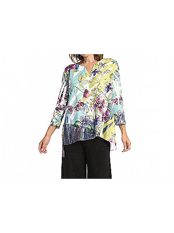 Jess & Jane Rebecca Slit V-Neck Chiffon Contrast Top in Multicolor Floral Striped Print (view 2)