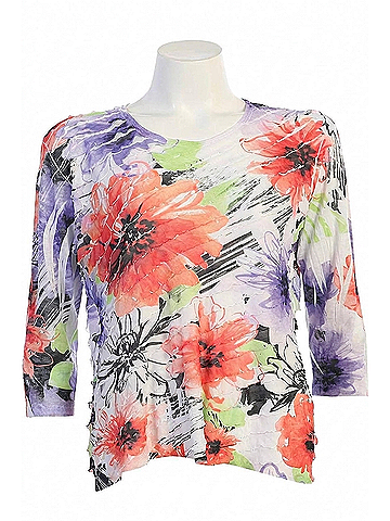 Jess & Jane Women's Sharon Sublimation Ruffle Top in Vibrant Floral (view 1)