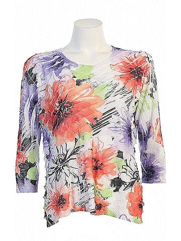Jess & Jane Women's Sharon Sublimation Ruffle Top in Vibrant Floral (view 2)