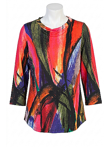 Jess & Jane Vera Sublimation Round Hem Top in Abstract Multicolor (view 1)