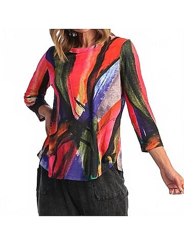 Jess & Jane Vera Sublimation Round Hem Top in Abstract Multicolor (view 2)