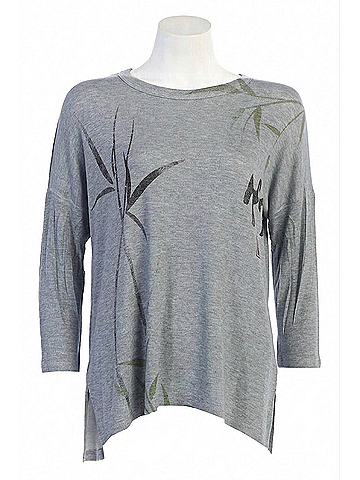 Jess & Jane Women's Wind Song Knit Jersey Dolman Sleeve Top in Grey Plant-Inspired Print (view 1)