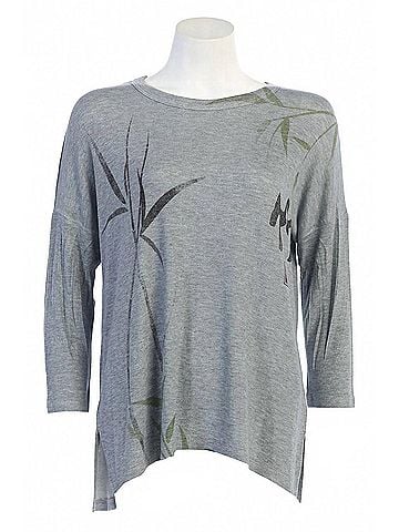 Jess & Jane Women's Wind Song Knit Jersey Dolman Sleeve Top in Grey Plant-Inspired Print (view 2)