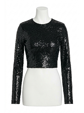 Commando Sequin Long Sleeve Crewneck Crop Top in Black (view 1)