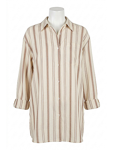 ABLE Harris Oversized Button Down Shirt in Nutmeg Stripe (view 1)