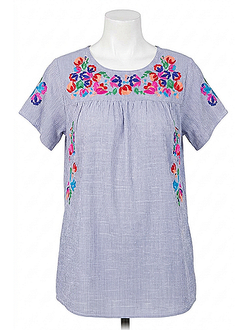 See and Be Seen On The Border Embroidered Top in Blue Stripe (view 1)