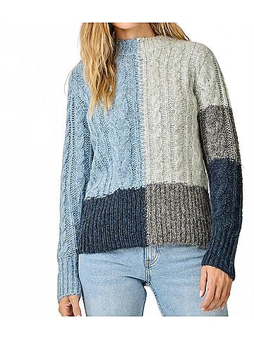 Mystree Color Block Cable Knit Sweater in Blue/Navy (view 2)