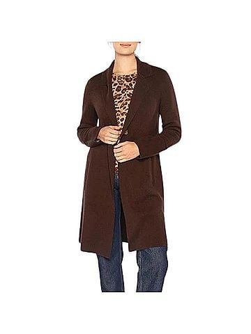 Kinross Long Notch Collar Cardigan in Chocolate (view 2)